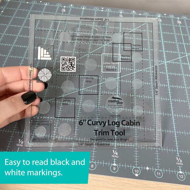 Creative Grids Curvy Log Cabin Trim Tool Quilt Ruler â€“ CGRJAW6 â€“ Made in USA, 6-1/2in x 6-1/2in, Non-Slip Grip Acrylic Quilting, Sewing, Crafting, Patchwork Ruler & Template - Image 2